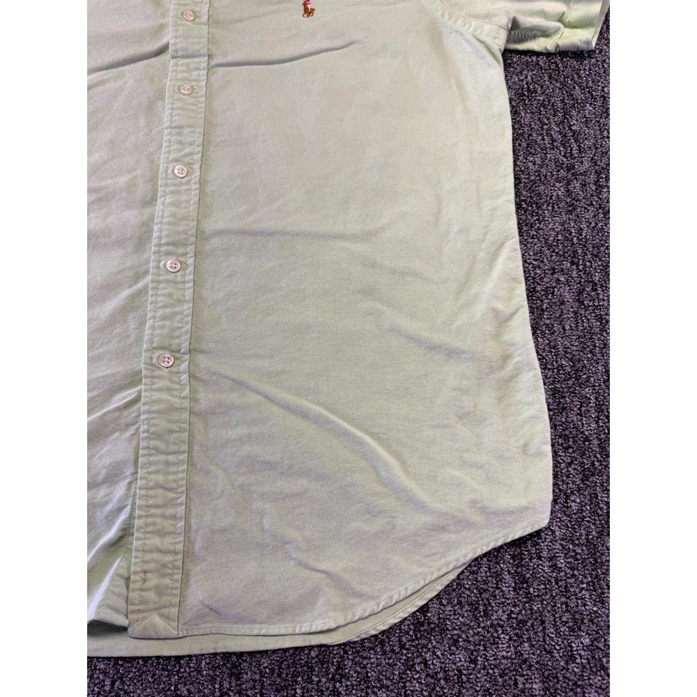 Ralph Lauren Button Down Mens Large Green Short Sleeve Cotton Logo Shirt - Picture 4 of 16